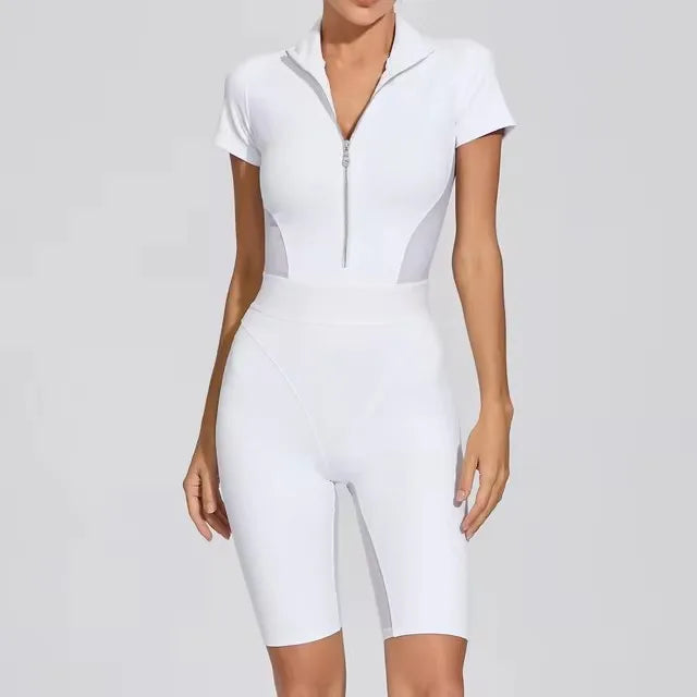 One-Piece Yoga Set Sexy Bodysuit Mesh Women Sports Shorts Gym Jerseys Short Sleeved Training Clothes Gym Fitness Clothes Women
