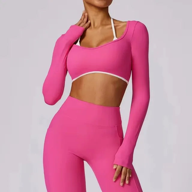 Sports Long Sleeve Shirt Women Gym Crop Top Women Quick Dry Yoga Clothing Workout Long Sleeved Top Female Cross Sportswear