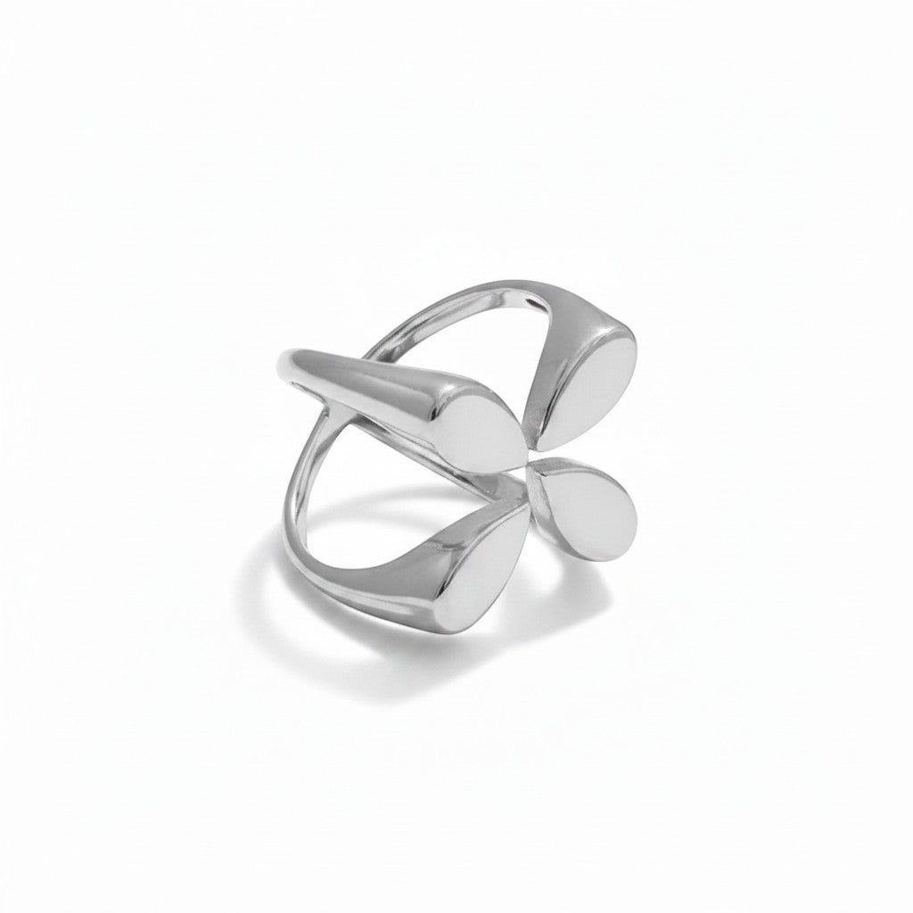 PRO RAY ELIANE open ring with petal-inspired shapes and polished silver finish.