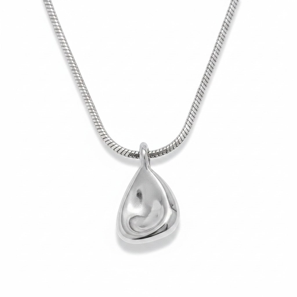 PRO RAY TELYA silver sculptural pendant necklace with soft flowing curves, 21mm pendant, 40cm chain.
