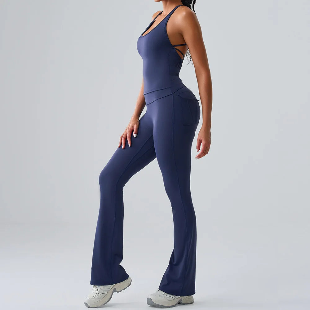 Sexy Women's Feeling Naked Training Set Gym Yoga 2 Pieces  Wear Push Up Fitness Running Sports Clothing Bra Sports Leggings Suit