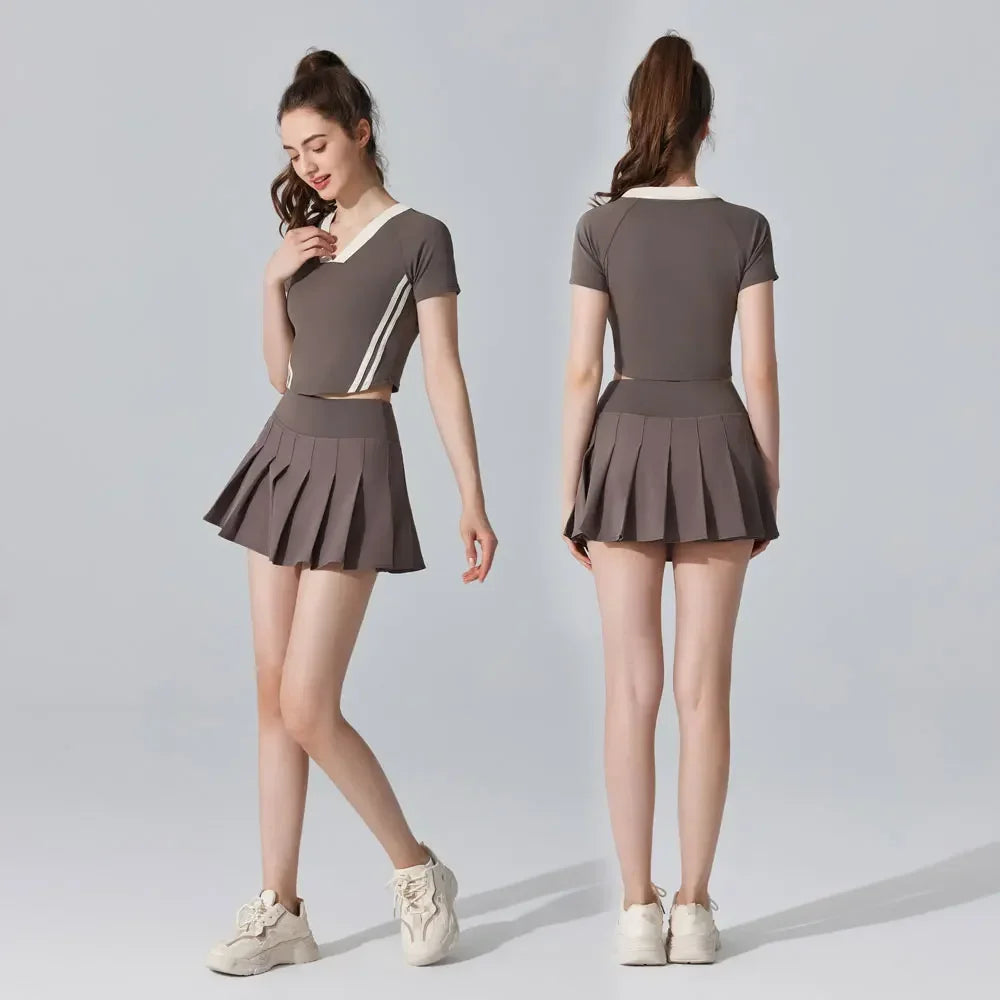Nude Feeling Yoga Suit 2PCS Sportswear Women's Tracksuit Outdoor Fast Drying Tennis Suit Gym Workout Push Up Running Fitness Set
