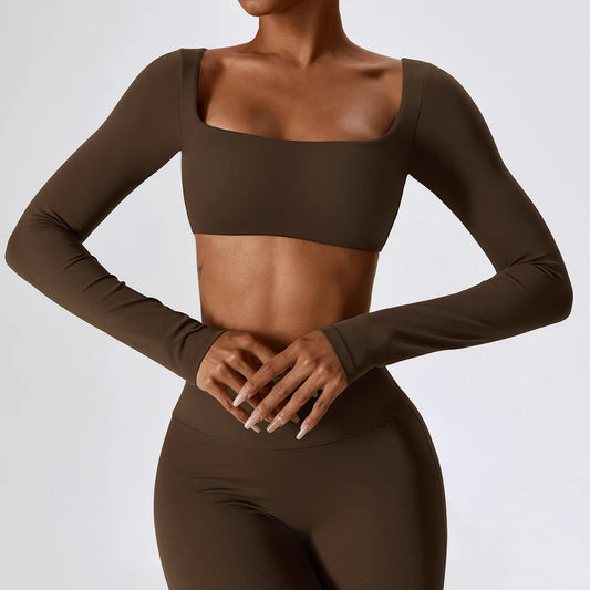 Yoga Suit Sexy Naked Feeling Long Sleeve Yoga Clothing Stretch Female Outdoor Running Quick Dry Sportswear Women Training Tight