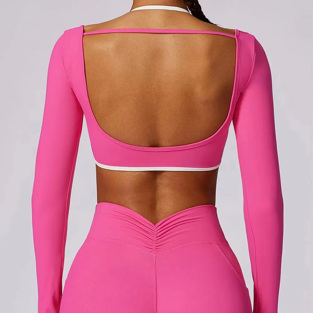 Sports Long Sleeve Shirt Women Gym Crop Top Women Quick Dry Yoga Clothing Workout Long Sleeved Top Female Cross Sportswear