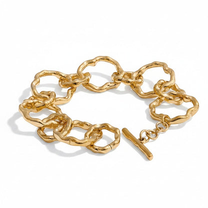 PRO RAY AURELIS gold-tone chain bracelet with sculptural organic links and toggle clasp. 20cm length.