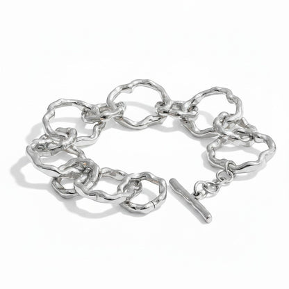 PRO RAY AURELIS silver-tone chain bracelet with sculptural organic links and toggle clasp. 20cm.