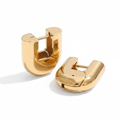 PRO RAY ELARA gold sculptural hoop earrings, 20mm diameter, polished finish, designed for everyday wear.