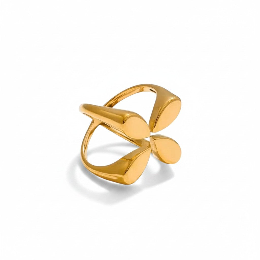 PRO RAY ELIANE open ring with petal-inspired shapes and polished finish, gold-tone metal.