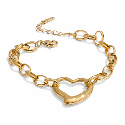 PRO RAY gold sculptural heart chain bracelet with adjustable clasp and extender.