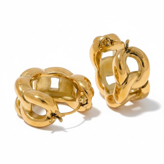 PRO RAY gold chunky chain-inspired hoop earrings with a bold sculptural design and polished finish.
