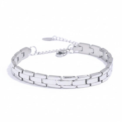 PRO RAY KAELIS silver-tone chain bracelet with geometric links, adjustable length, 8mm width.