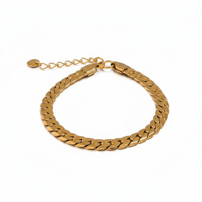 PRO RAY KAEVRA gold curb chain bracelet with structured links and adjustable clasp. 7mm width.