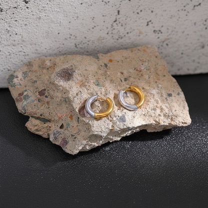 PRO RAY LIORA two tone hoop earrings, polished gold and silver finish, 20mm diameter.
