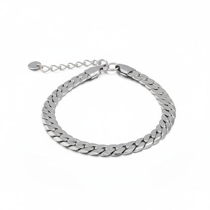 PRO RAY silver curb chain bracelet with polished structured links and adjustable clasp. 7mm width.