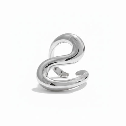 PRO RAY SORELLE open ring with fluid curved lines in a silver-tone metal. Modern sculptural design.