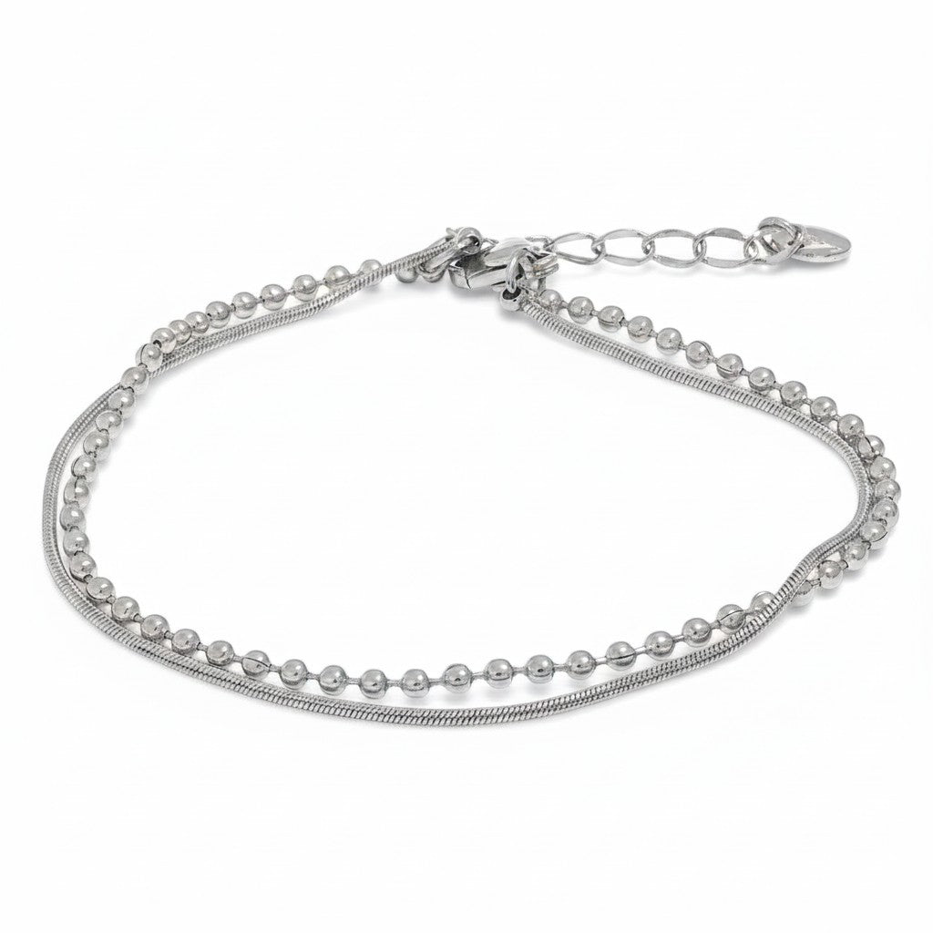 PRO RAY VELISSA layered silver-tone bracelet with fine bead detailing and fluid chain. Minimalist design.